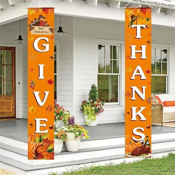 GIVE THANKS Banner Porch Door Sign Autumn Fall Welcome Banner For Indoor Outdoor - Picture 3 of 8